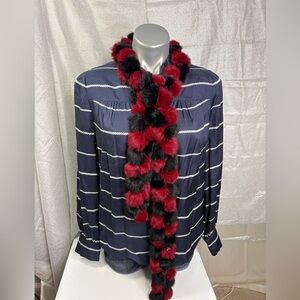 Burgundy and Black Genuine Rabbit Fur Scarf by Cejon